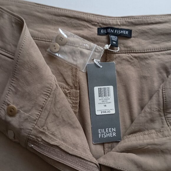 Eileen Fisher Tan Classic Walking Shorts Linen Blend Women’s Size 14 NWT - Picture 4 of 14